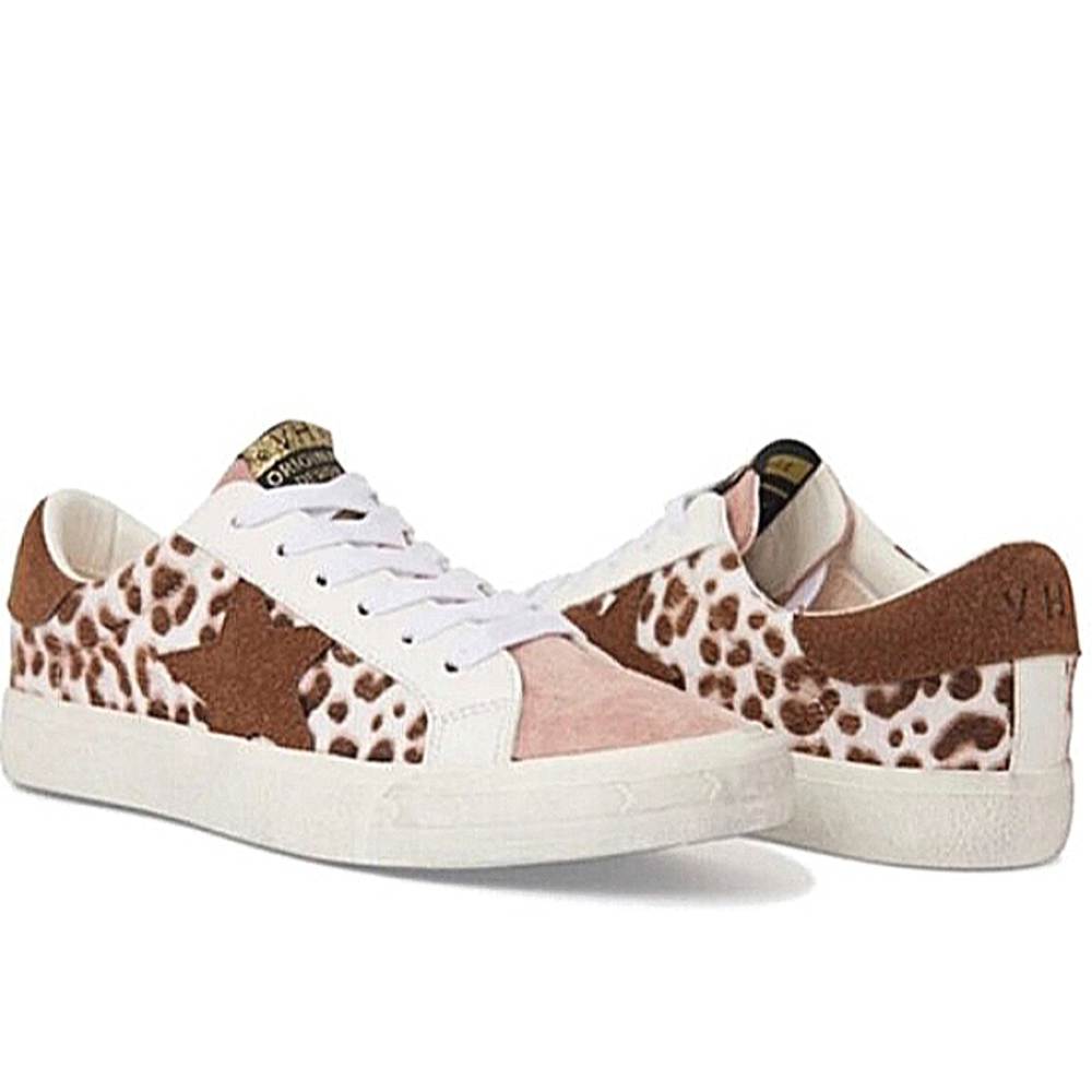 VINTAGE HAVANA Suede Leopard Star Laceup Sneakers